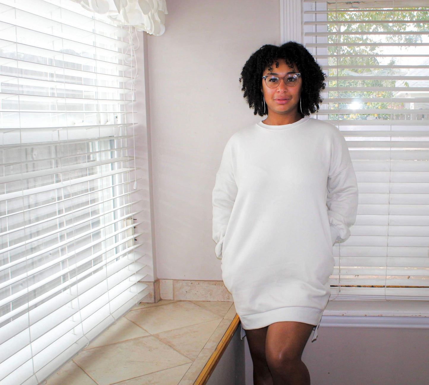 White/ Charcoal Sweatshirt Dress