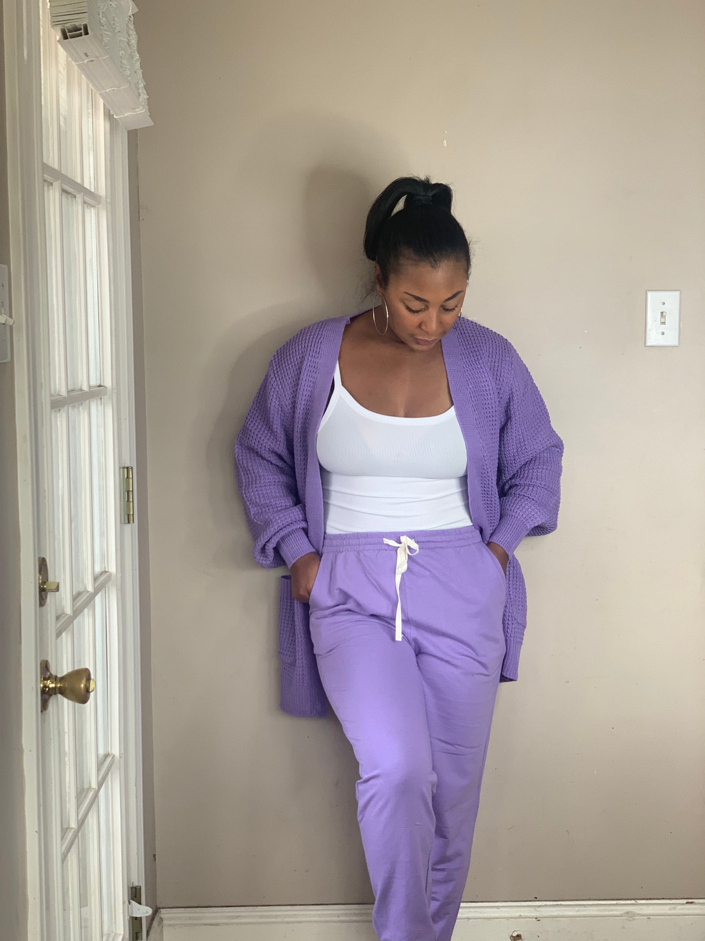Lavender Cardigans/Sweatpants